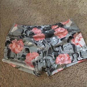 Feed me fight me skull and flower shorts